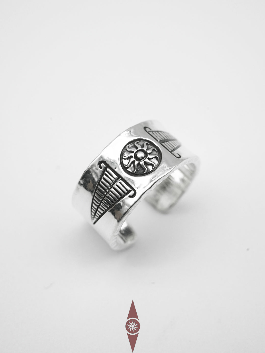 Handcrafted Sterling Silver Open Ring – Sun Totem Design, Adjustable