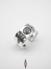 Handcrafted Sterling Silver Open Ring – Sun Totem Design, Adjustable