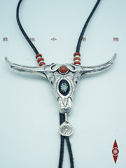 Handcrafted Sterling Silver Bull Head Pendant with Red Agate – Tribal Totem Design