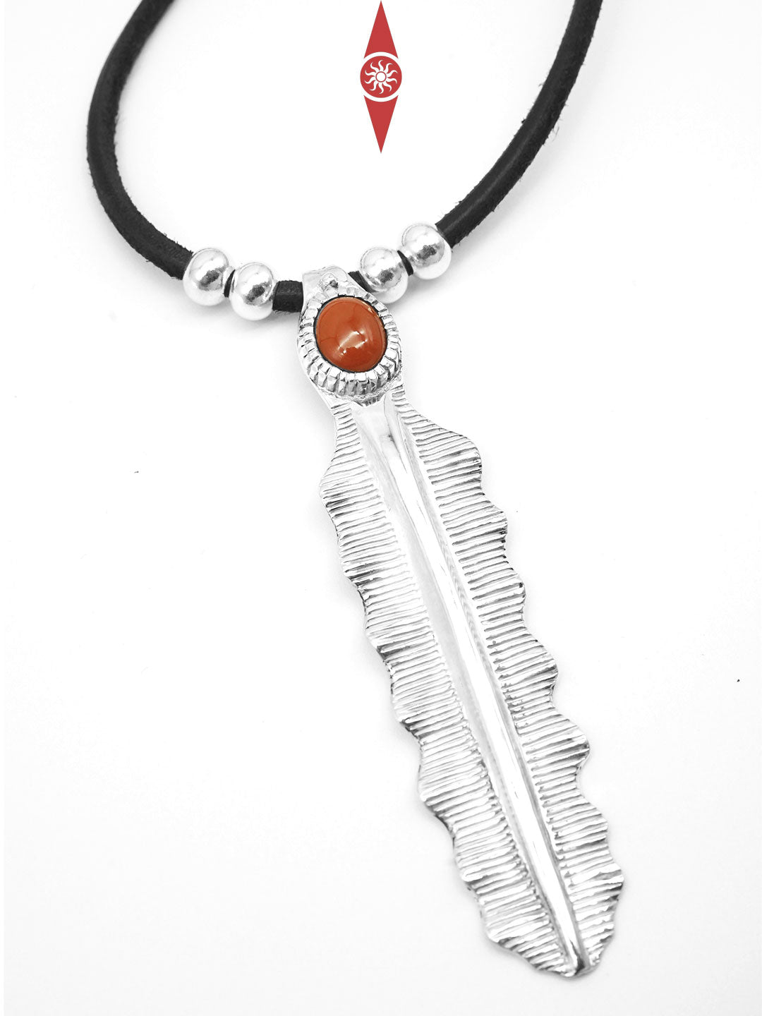 Handcrafted Sterling Silver Pendant with Red Agate – Banana Leaf Inspired