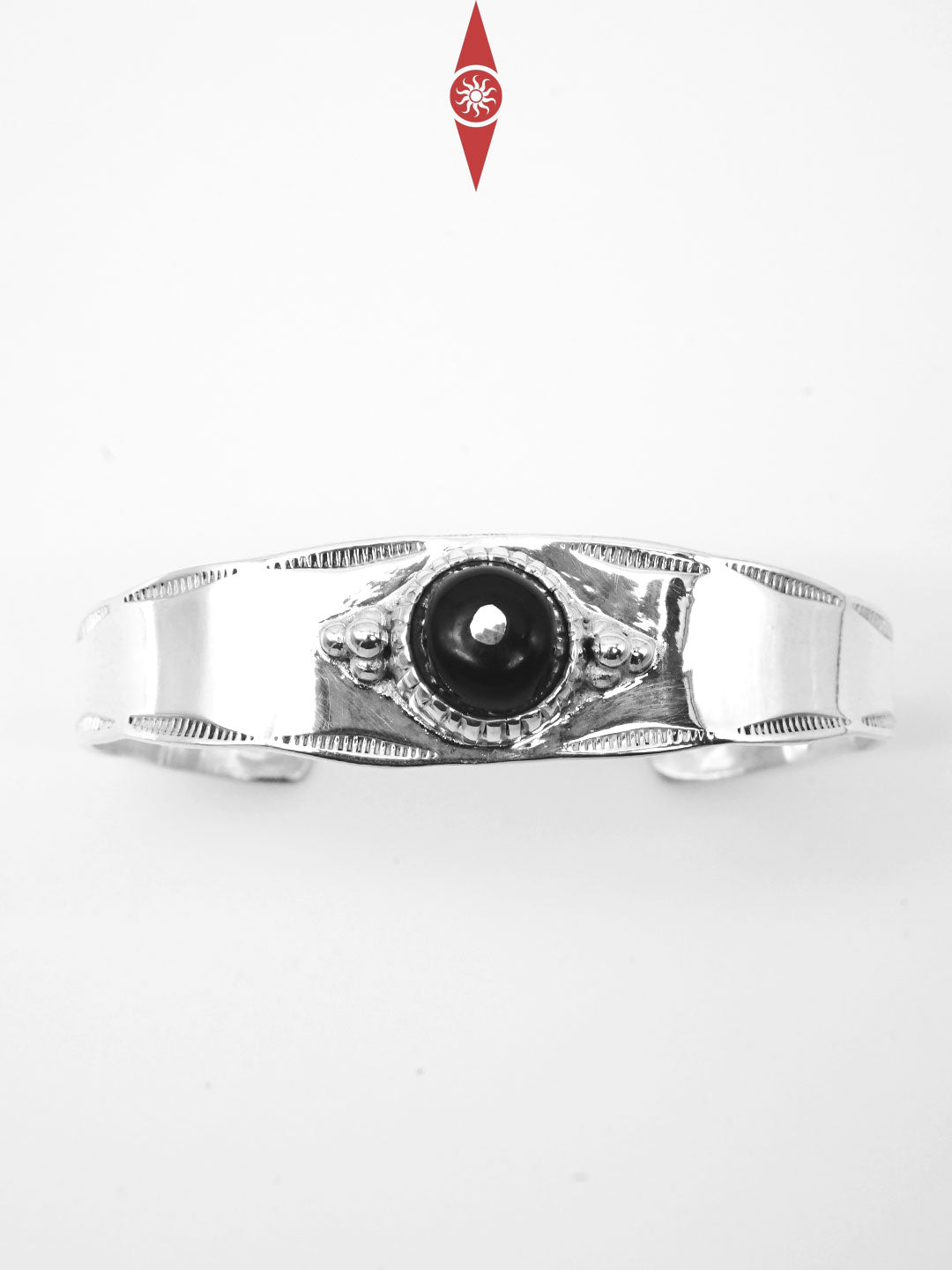 Handmade Sterling Silver Bracelet with Black Onyx – Adjustable Open Design