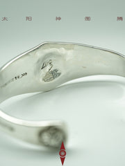 Handcrafted Sterling Silver Open Bangle – Sun Totem Design, Adjustable Size