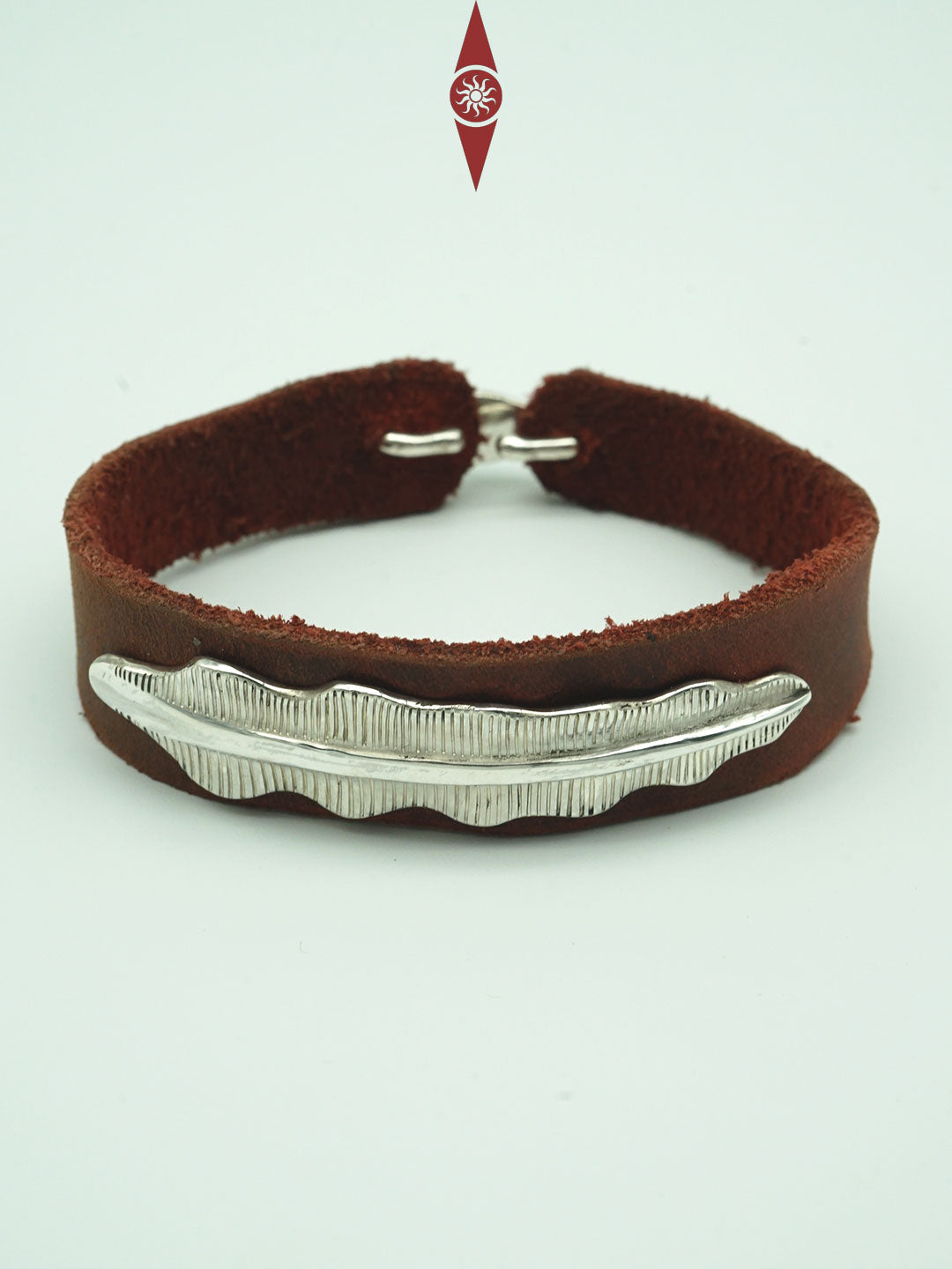 Handcrafted Leather Bracelet with Sterling Silver – Banana Leaf Inspired