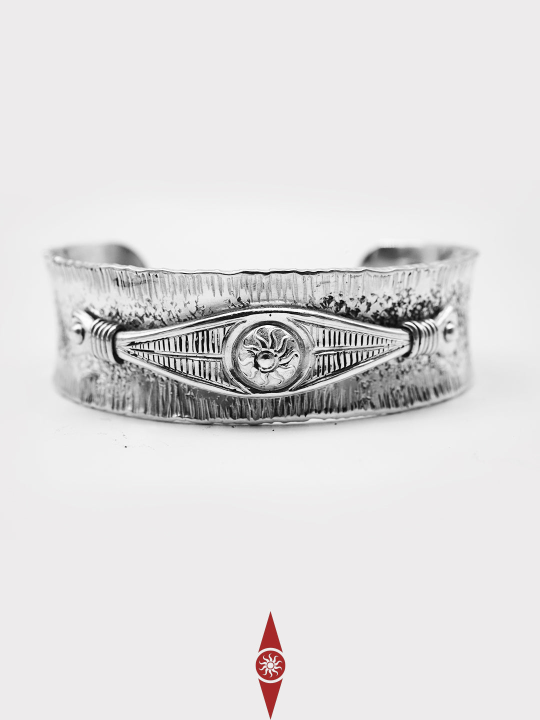 Handcrafted Sterling Silver Open Bracelet – Engraved Geometric Tribal Design