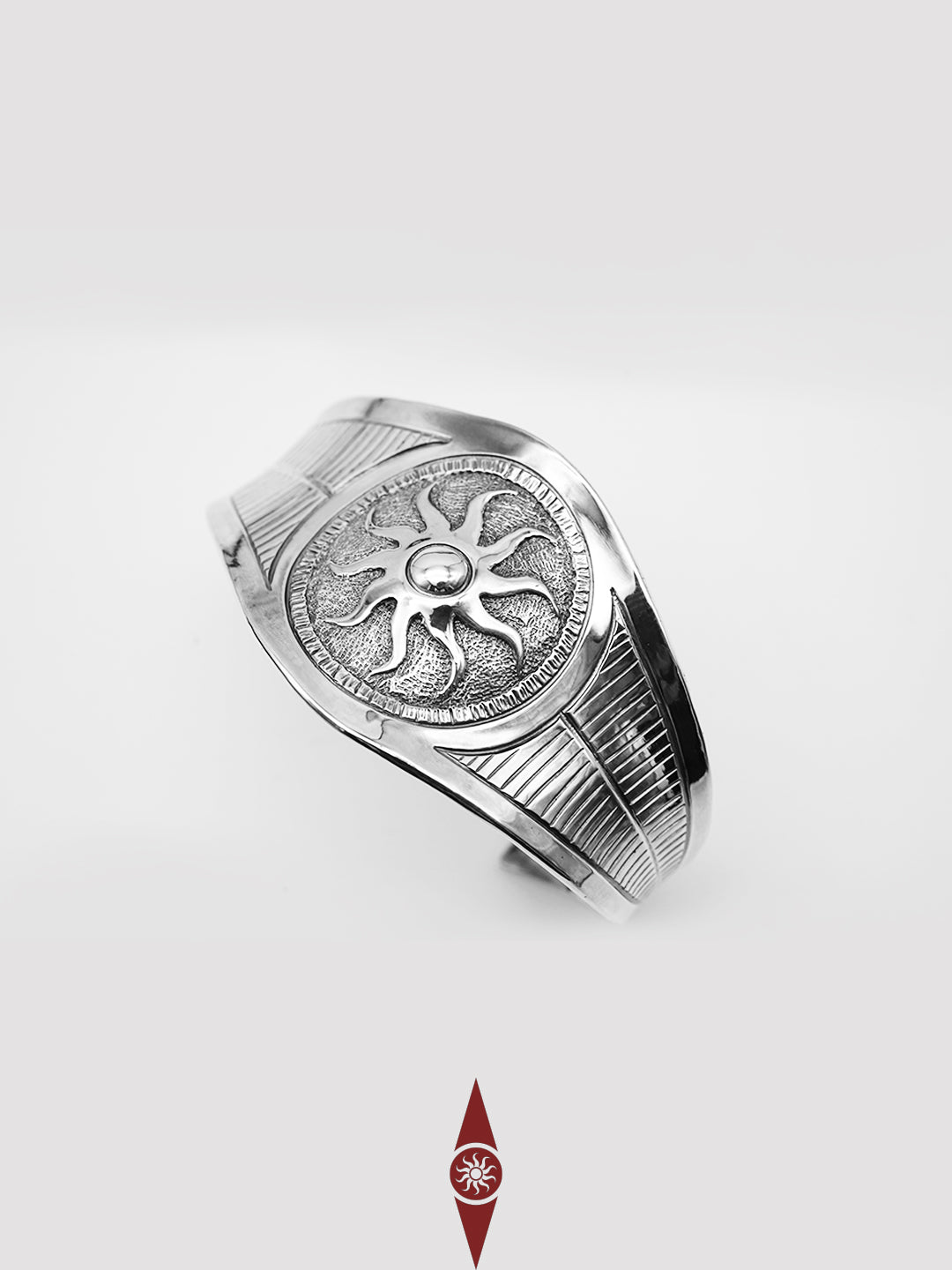 Handcrafted Large Sterling Silver Bracelet – Sun Totem Design