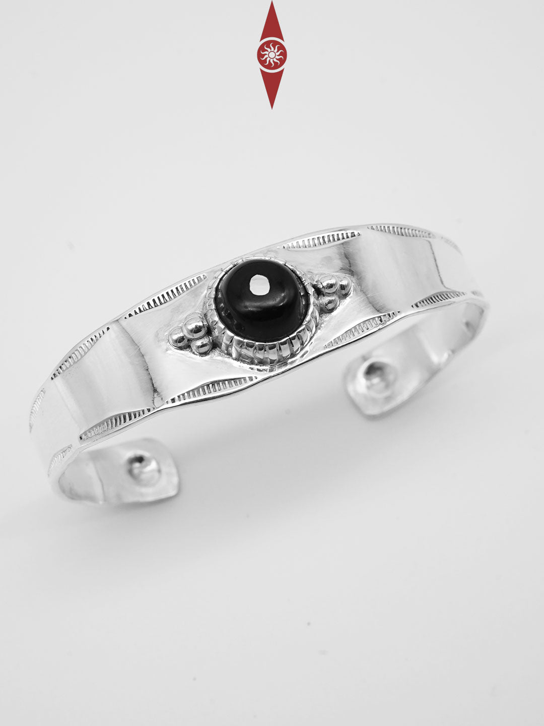 Handmade Sterling Silver Bracelet with Black Onyx – Adjustable Open Design