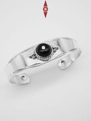 Handmade Sterling Silver Bracelet with Black Onyx – Adjustable Open Design