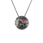 Templar Knight Pendant Necklace – Crusader Cross Shield | 2.0 inch | White Brass | Heavyweight Medieval Armor Coin