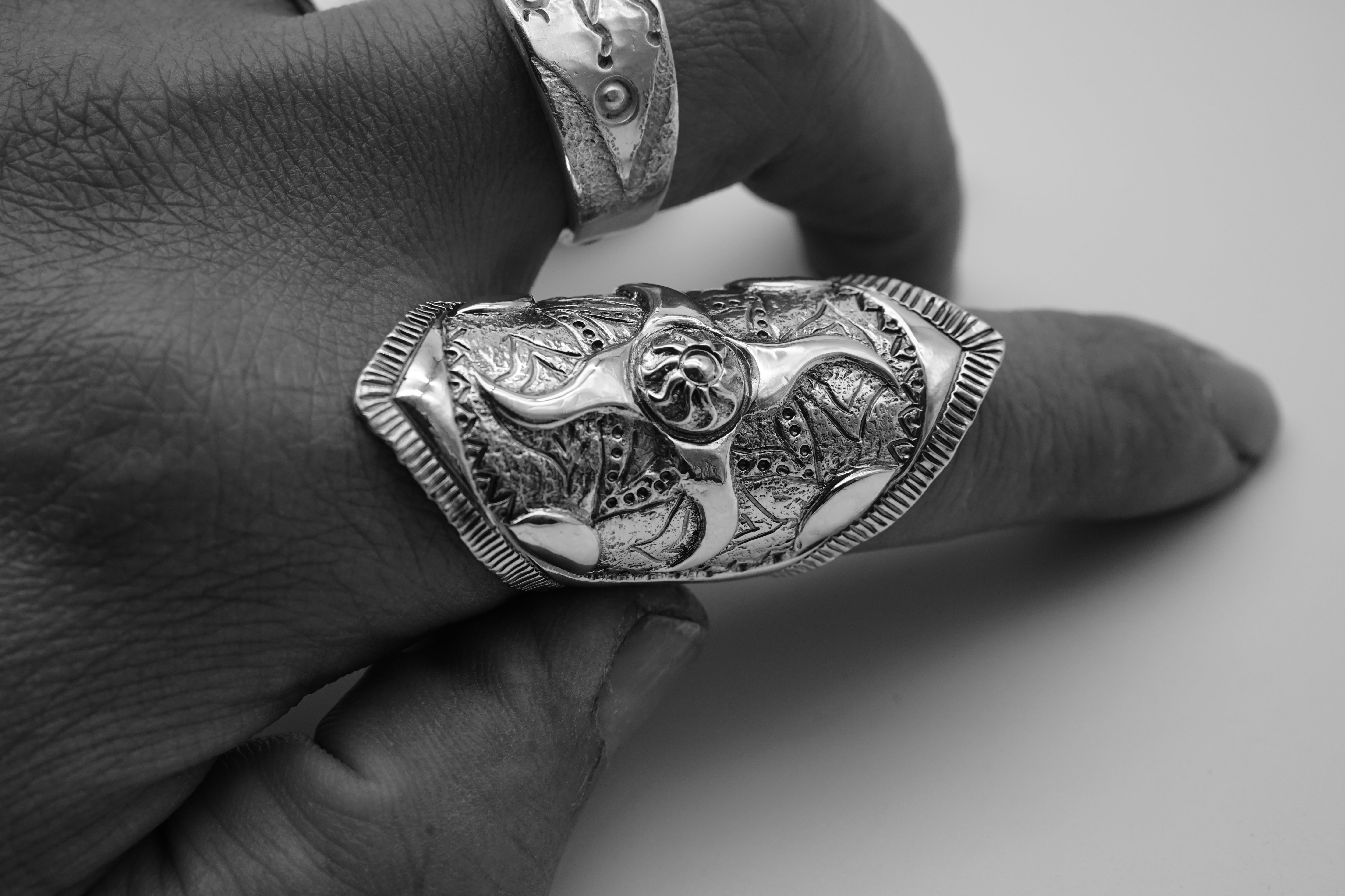 Sun Deity Statement Ring – Oversized Adjustable 925 Silver | Handcrafted Totem Jewelry